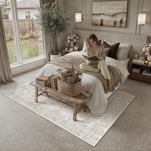 9x12 Washable Area Rug Beige Grey Softer Vintage Carpet - Image 2