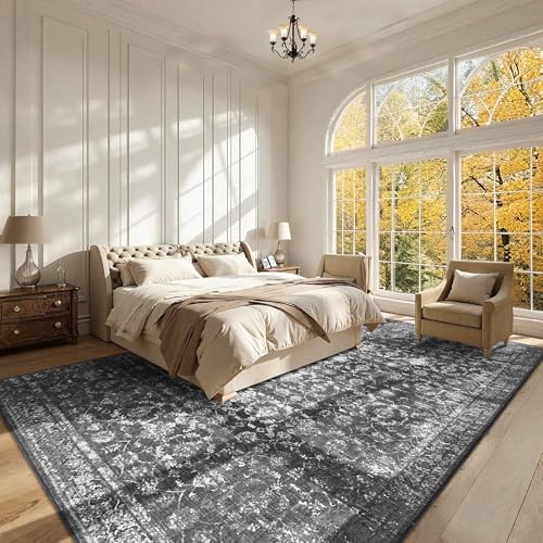 10x14 Washable Living Room Area Rug Non-Slip Retro Black Large Carpet - Image 4