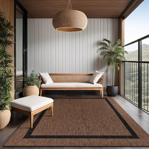 Luul Home Bordered Outdoor Rug 9x12 Washable Outside Carpet for Indoor Patio Porch Waterproof Easy Cleaning Non Shedding Area Rugs Nut Brown - Black 9 x 12 - Image 7