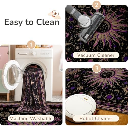 Vacuum-Friendly, 3x5 Washable Area Rug, Black Purple Beige - Image 5