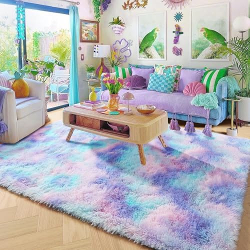 Amdrebio Purple Rainbow Mermaid Large Kids Area Rug 6x9 for Girls Bedroom - Image 5