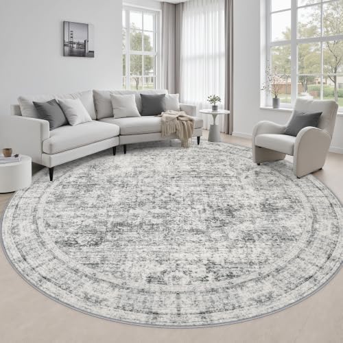 Round Area Rug Living Room: 8 ft Modern Washable Indoor Carpet by FXRHLP