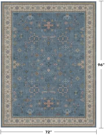 Boho 6x8 Living Room Rugs - Modern Blue Dining Room Rug for Under Table, Lightweight Washable Foldable Low Pile Soft Carpet, Eclectic Floral Bedroom Décor Aesthetic - Image 2