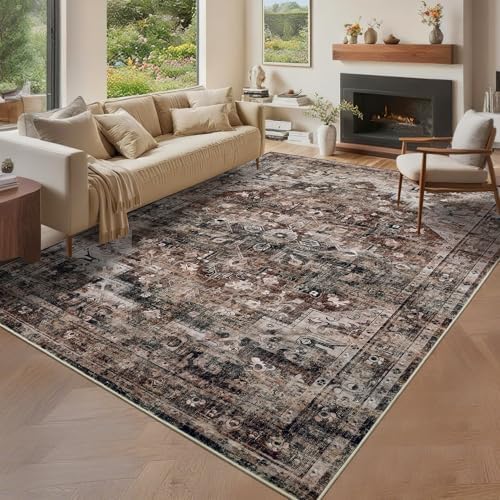 GarveeHome 9x12 Brown Area Rug for Living Room Washable Vintage Rug - Image 2