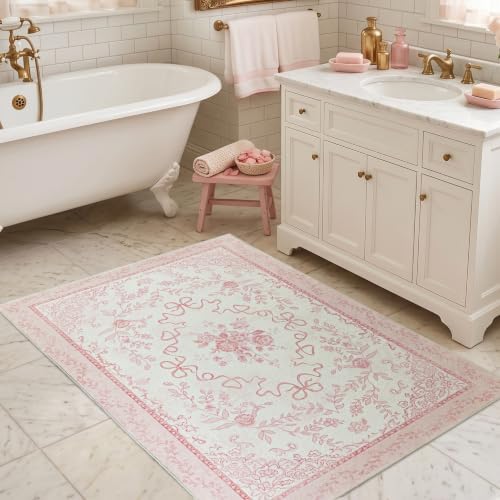 4x6 Pink Small Dorm Room Bedside Rug, Cute Feminine Office Area Rug for Rolling Chairs Under Desk - Image 5