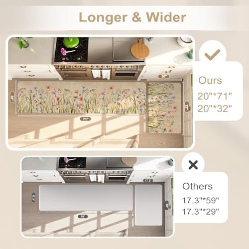 KIMODE Kitchen Anti Fatigue Mats, Farmhouse Flower Kitchen Rugs Sets of 2 - Image 2