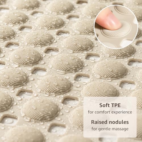 OTHWAY Bath Tub Shower Mat Non Slip, Bathtub Floor Liner Mats for Inside Shower Bathroom, Suction Cups and Drain Holes for Feet Scrubbing, Machine Washable, Soft on Feet, 35x16 Inch, Brown - Image 2