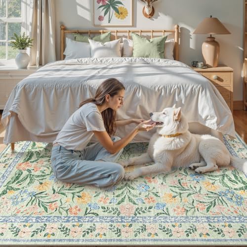Lahome Sage Green Rug for Bedroom, 6x9 Boho Botanical Living Room Rug - Image 5