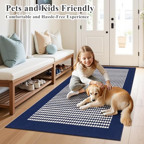 Ileading Indoor Door Mat 3x5ft, Absorbent Muddy Mats for Dogs, Low-Profile Entrance Large Welcome Mat with Non-Slip Rubber Backing, Washable Runner Carpet for Hallway,Entryway,Kitchen(Navy) - Image 2