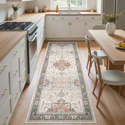 Area Rug for Living Room - 3x8 Large Soft Washable Oriental Vintage Floral Carpet Safe for Babies & Pets - Fade Stain Resistant Non Slip Rugs for Bedroom Dining Room Nursery Dorm Office Home Decor - Image 4