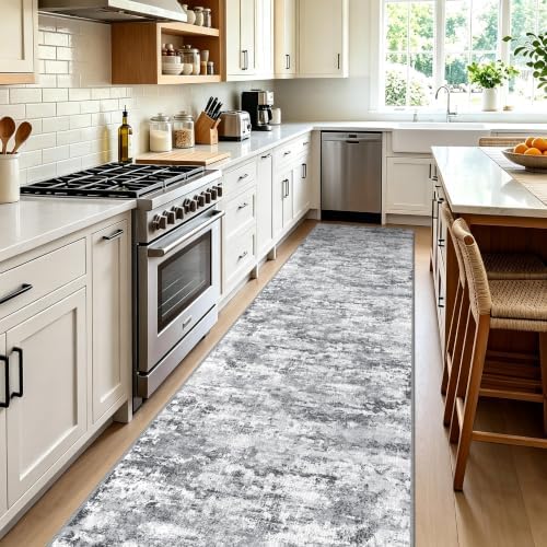 Long Hallway Runner Rug 3x12 ft Textured Non Slip for Dogs, Gray - Image 3