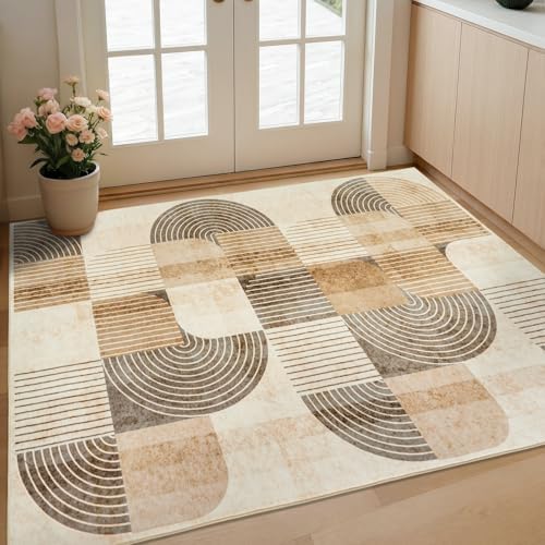 Large 3x5 Entryway Rug, Non Slip Washable Kitchen Rugs Neutral Beige by Ailyei