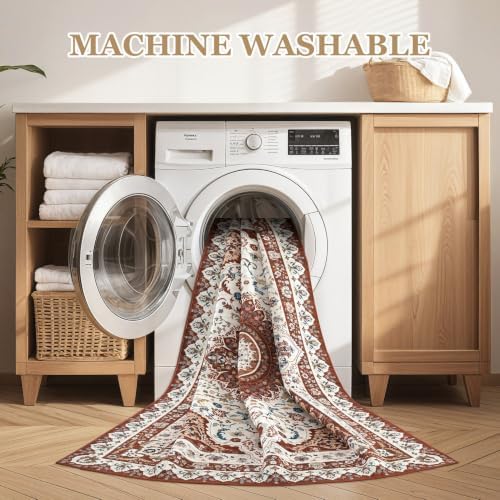 10x12 Area Rugs for Living Room: Washable Vintage Red Rug - Image 4