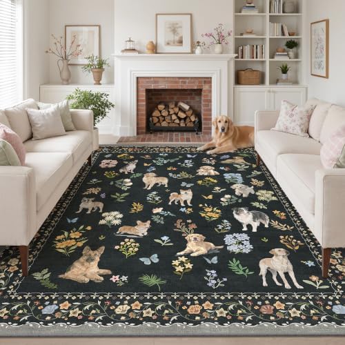 Soalmost Dog 9x12 Area Rugs for Living Room, Washable Animal Soft Rug Black by Soalmost