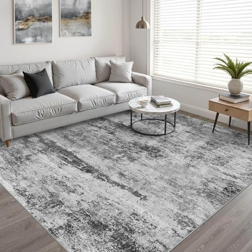 LOONGRUG 9x12 Area Rug Washable Neutral Modern Living Room Rug Black Gray - Image 6