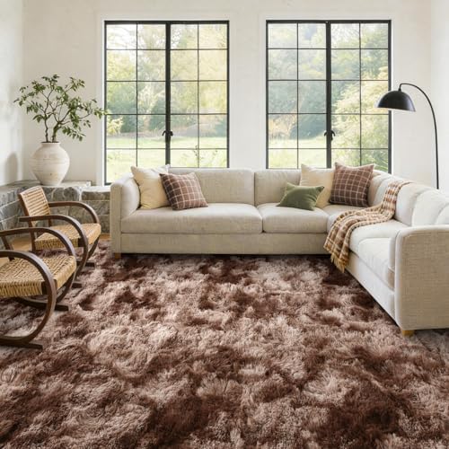 5x7 Fluffy Area Rugs Non-Slip Soft for Living Room Bedroom Tie-Dyed Coffee - Image 4