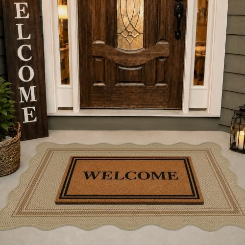 Zeeinx Easy Jute 3x5 Outdoor Scalloped Rug Washable Area Rug - Image 3