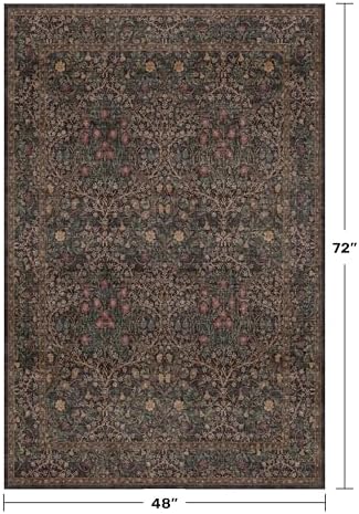 Washable Dark Brown 4x6 Area Rugs for Living Room, Bedroom Bedside Rug, Kitchen, Mudroom, Home Office, Non-Slip Low Pile Ultra Soft Stain Resistant, Small Vintage Taupe Accent Botanical Floral Carpet - Image 2