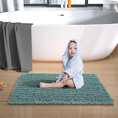 Yimobra Bathroom Rugs Non Slip Washable - Ultra Soft Absorbent Chenille Bath Mat, Quick Dry Shaggy Floor Carpet for Tub Shower, Grayish Green Home Decor Accessories, 24x17 Inch - Image 2