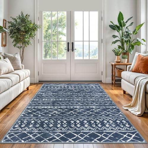 KUTA Area Rug 5x7 Navy Blue, Washable Boho Living Room Moroccan Rugs - Image 2