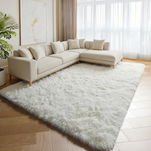 ONASAR Cream White Area Rugs 9x12 Living Room, Ivory Large Fluffy Shag Bedroom Rug, Soft Plush Thick Shaggy Big Floor Carpet for Kids Boy Girls Teen Dorm Nursery Indoor Home Decor Aesthetic - Image 5