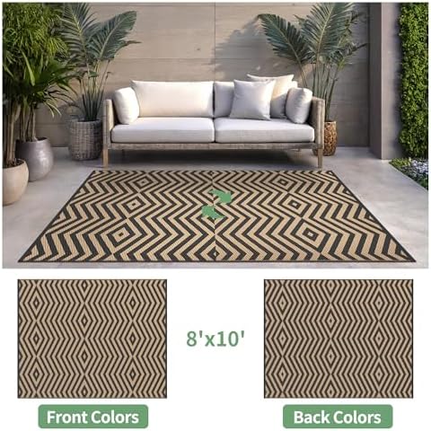 GENIMO Outdoor Rug, Waterproof Plastic Rugs for Patio, 8'x10' Shadow Brown - Image 2
