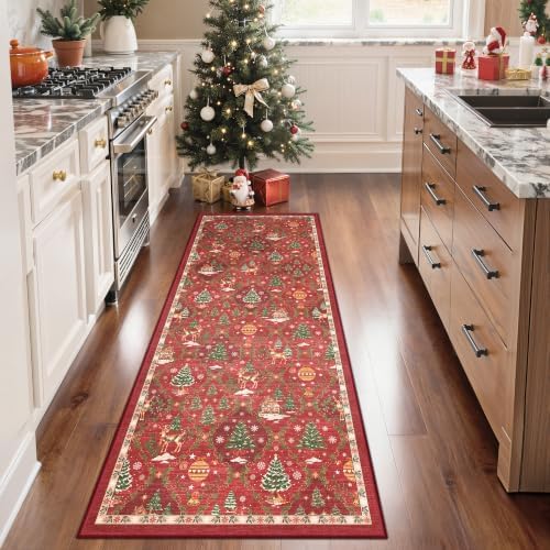 Madane Christmas Kitchen Runner Rug 2x5, Washable Red Hallway Rugs Non-Slip - Image 4