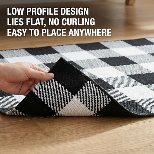 Black and White Buffalo Plaid Rug 4’x 6’, Halloween Door Mat, Washable Layering Rug for Front Door Entryway Porch Indoor Outdoor - Image 5