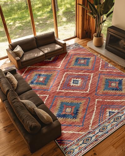 BESTSWEETIE 10'x14' Washable Area Rug for Living Room Bedroom Red/Orange by BESTSWEETIE