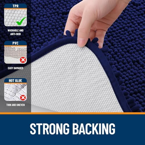 OLANLY Chenille Bathroom Rugs Sets 3 Piece, 36"x24"+24"x16"+24"x20", Navy - Image 5