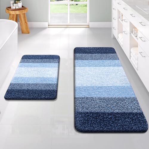 OLANLY Micorfiber Bathroom Rug Set 2 Piece, Soft Absorbent Bath Mats, Navy by OLANLY