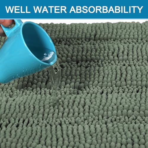 H.VERSAILTEX Bathroom Rugs Bath Rug Set 2 Piece Bathroom Contour Rug Toilet Mat Non Slip Contour Bath Rug Ultra Thick Water Absorbent Striped Bath Mats Washable(36" x 24" Plus 20" x 24" U, Green Bay) - Image 5