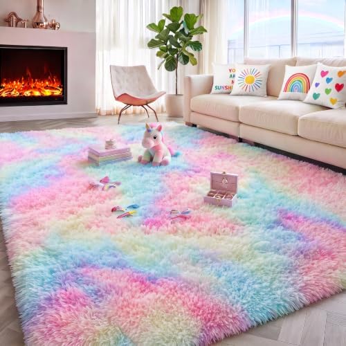 Area Rug for Girls Bedroom Preppy Dorm, Vibrant Rainbow Bedside Rug 3x5 Ft - Image 4