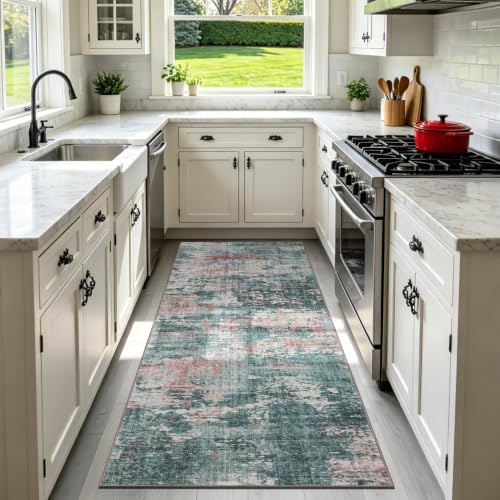 Sasttie 2x6 Runner Rug, Modern Abstract Hallway Carpet, Pink & Green by SASTTIE