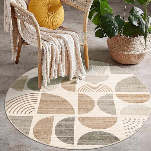MUJOO Round Rug 4ft Small Circle Area Rug Washable Non Slip Modern Abstract - Image 7