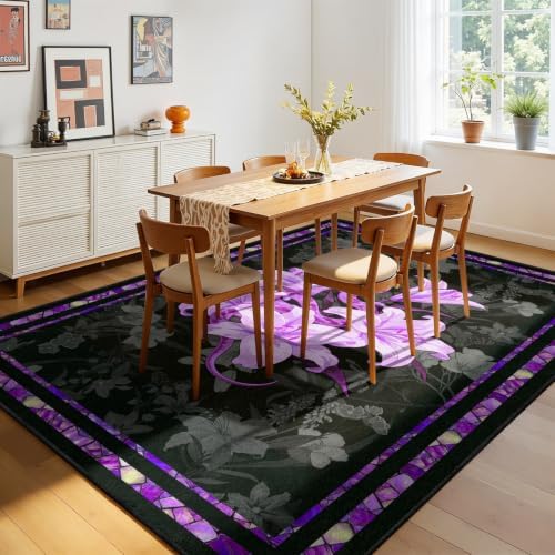 Gothic Snake Area Rug 6x9 Purple Floral Washable Floor Mat - Image 3
