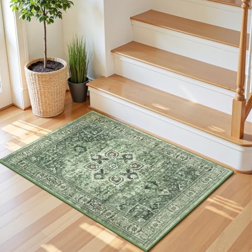 Sage Green 2x3 Entryway Rug, Vintage Washable Small Rugs for Kitchen - Image 2