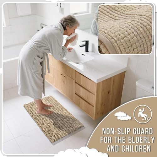 Yimobra Bathroom Runner Rug 55x24 Inch - Extra Long Non Slip Chenille Bath Mat, Soft & Absorbent, Machine Washable Shaggy Hallway Carpet for Vanity Tub Shower, Camel Home Decor Accessories - Image 6