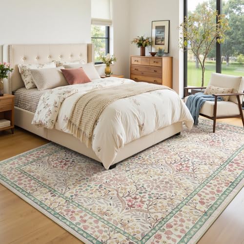Lofus Pink Boho Floral Rug 9x12, Washable Large Living Room Area Rugs - Image 4