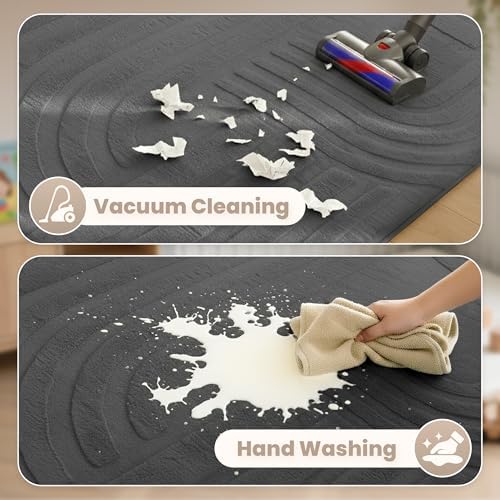 Huloo Sleep Ultra Soft Fluffy Baby Play Mat for Floor,1.3" Thick Cushion Padded Kids Rug with 3D Carved Faux Rabbit Fur,Non-Slip Large Carpet Nursery Rug Area Rug for Playroom Living Room(Charcoal) - Image 6