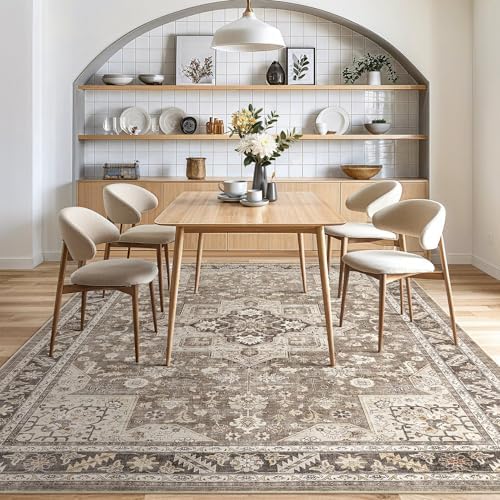 cotiled 10x13 Area Rug for Living Room, Washable, Traditional, Brown - Image 7