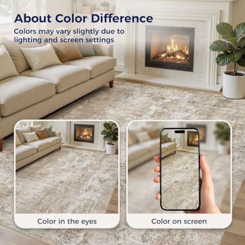 DMOYEST Area Rug Living Room Rugs - 8x10 Washable Large Soft Neutral Modern Low Pile Carpet for Bedroom Dining Room Farmhouse Home Office Indoor - Abstract Brown White - Image 5