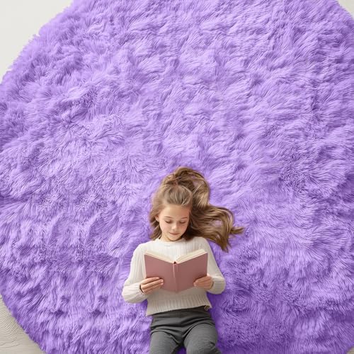 OLANLY Purple Round Rugs for Bedroom - Machine Washable, 9 ft Circle Area Rugs for Living Room, Soft and Fluffy Shaggy Carpet for Teen Girls and Boys, Nursery Rooms, Dorms, Home Decor Aesthetic by OLANLY