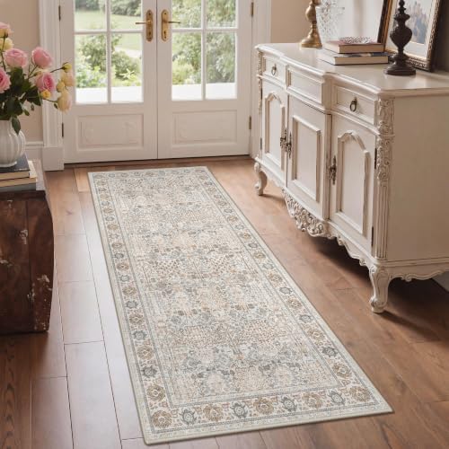 Bavni 2.5x7 Kitchen Runner Rug, Washable Non Slip, Beige Grey - Image 2