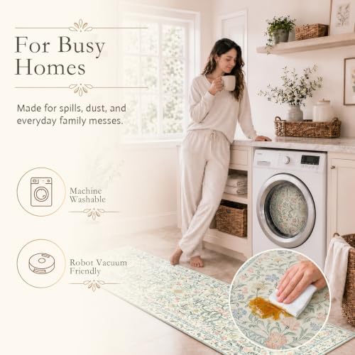 Wonnitar Boho Washable Rug 8x10, Large Area Rug for Living Room, Soft Floral Carpet for Bedroom Non Slip, 8 x 10 Indoor Beige Carpets for Nursery Dining Room Apartment Office Decor - Image 4