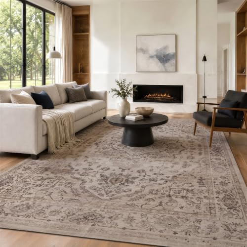 Rugshop Vintage Medallion Washable Non-Slip Area Rug, 7'10"x10' Cream by Rugshop