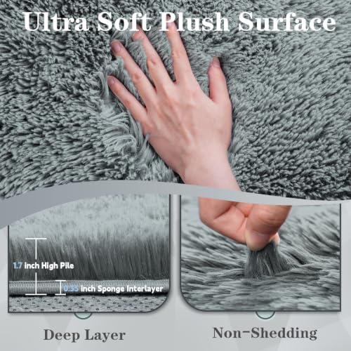 8x10 Area Rugs for Living Room: Soft Grey Fluffy Rug Shag Washable Rug Plush Fuzzy Indoor Carpet for Bedroom Nursery Playroom Girls Boys Kids Room (Grey, 8'x10') - Image 6
