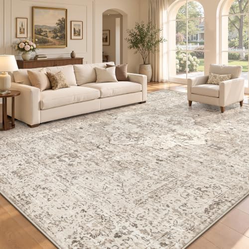Zomfy Washable Rugs 9x12 Area Rug: Boho Vintage Rug Large Non-Slip Soft Rugs for Living Room Low Pile Retro Medallion Indoor Carpet for Bedroom Nursery Dining Room Farmhouse Home Office(Brown, 9'x12') by ZomfyRugs