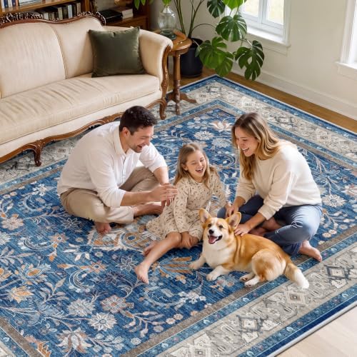 SameBed 6x9 Area Rug Living Room, Vintage Washable Carpet Blue - Image 4