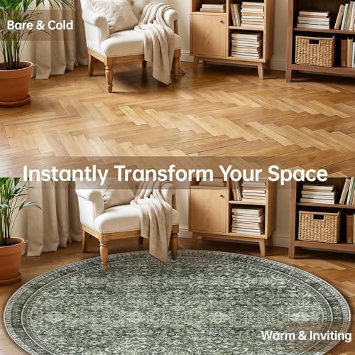 Sasttie Round Rug 8ft, Ultra-Soft Washable Rug for Living Room, Dark Green - Image 2